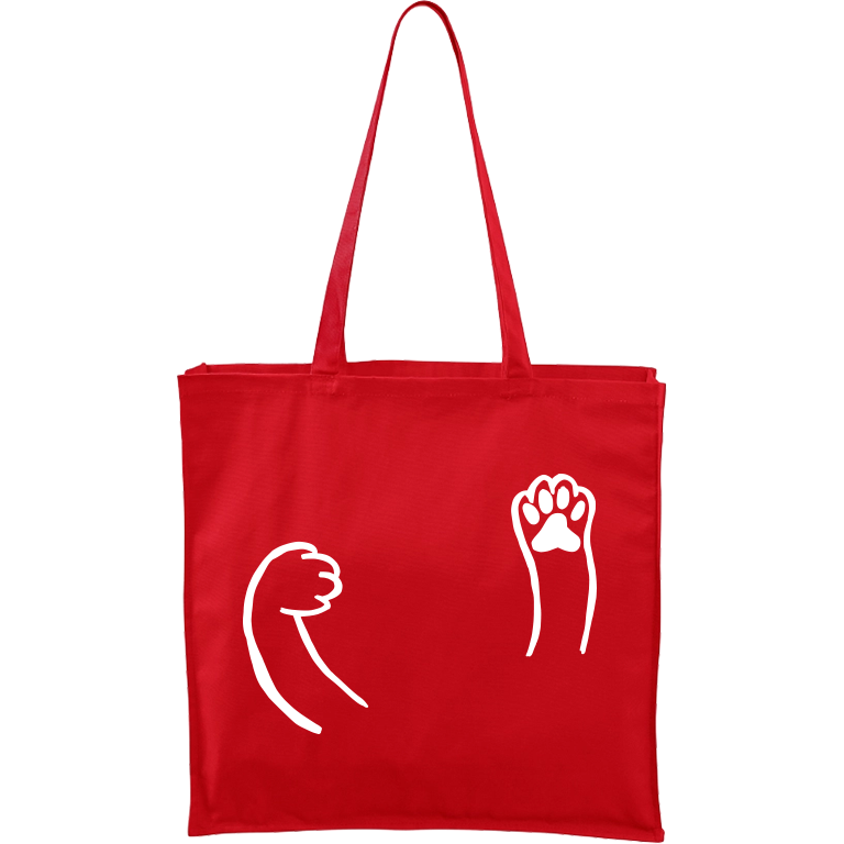 Ručně malovaná plátěná taška Carry - Kočičí packy Barva tašky: ČERVENÁ, Barva motivu: BÍLÁ