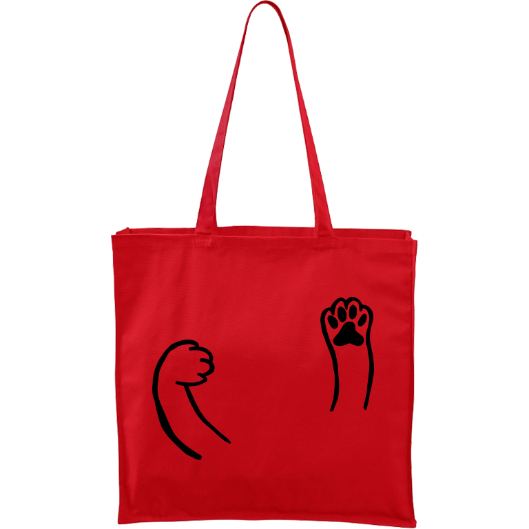 Ručně malovaná plátěná taška Carry - Kočičí packy Barva tašky: ČERVENÁ, Barva motivu: ČERNÁ