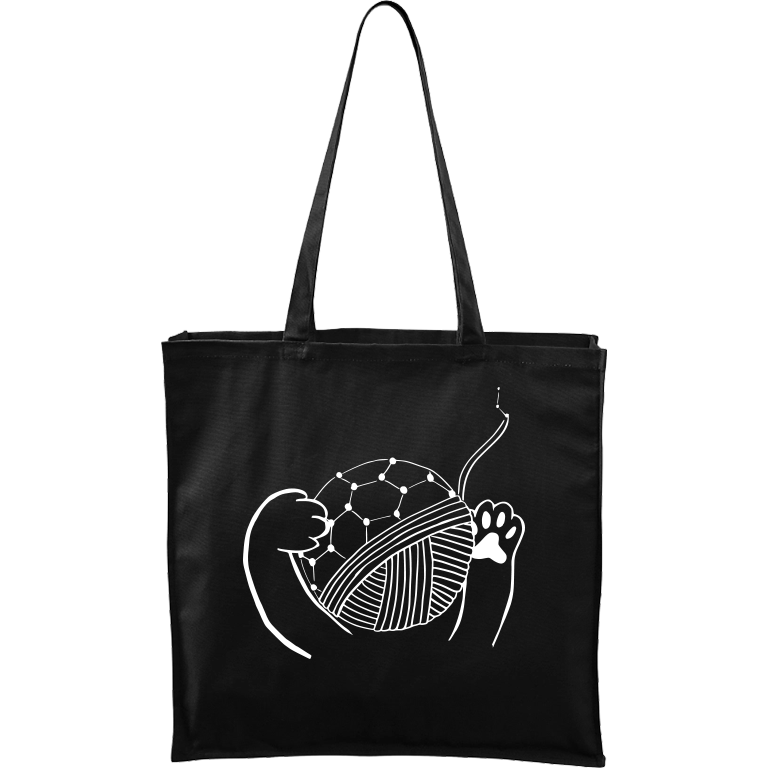 Ručně malovaná plátěná taška Carry - Kočičí packy s Fullerenem Barva tašky: ČERNÁ, Barva motivu: BÍLÁ