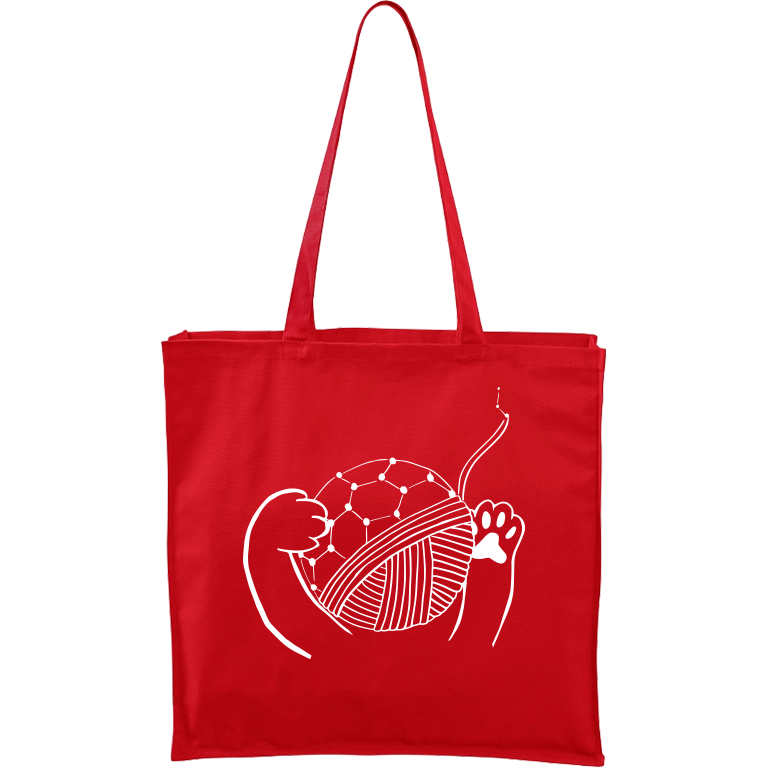 Ručně malovaná plátěná taška Carry - Kočičí packy s Fullerenem Barva tašky: ČERVENÁ, Barva motivu: BÍLÁ