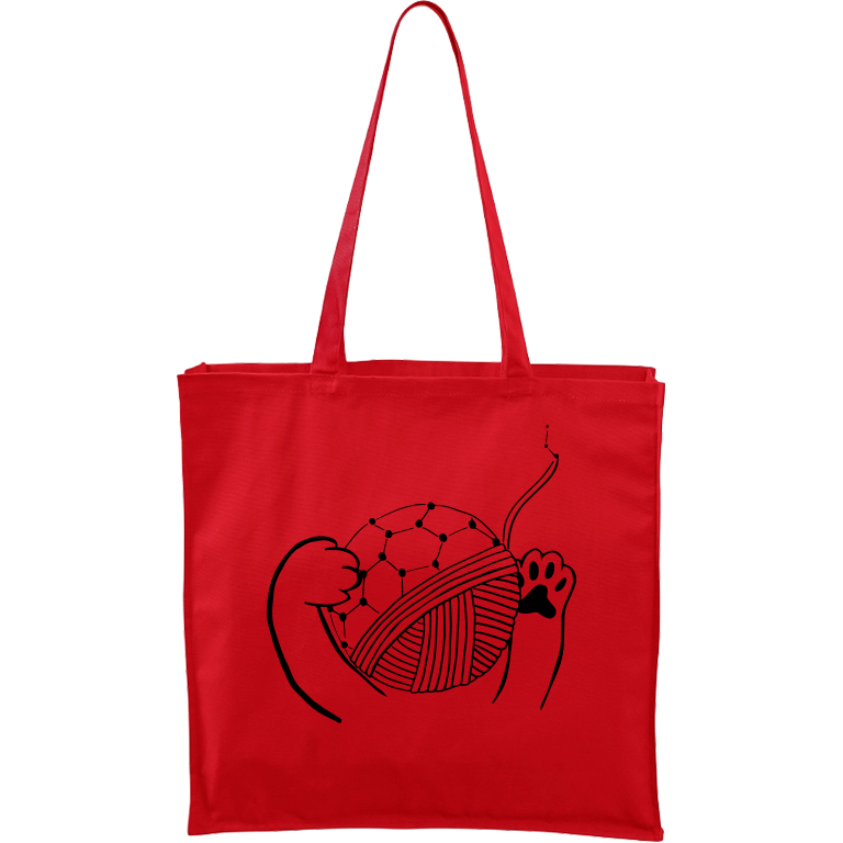 Ručně malovaná plátěná taška Carry - Kočičí packy s Fullerenem Barva tašky: ČERVENÁ, Barva motivu: ČERNÁ