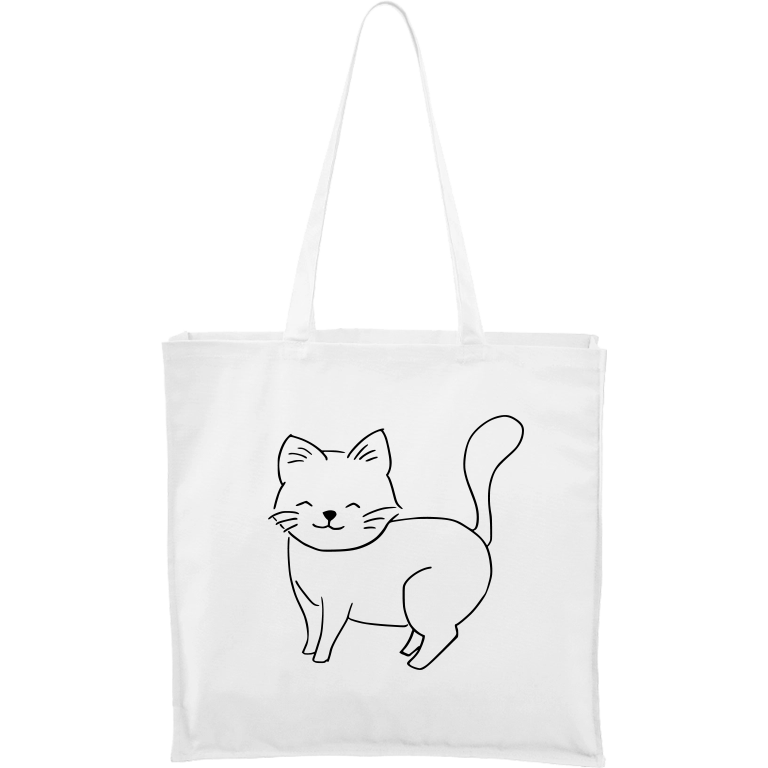 Ručně malovaná plátěná taška Carry - Kočka Barva tašky: BÍLÁ, Barva motivu: ČERNÁ