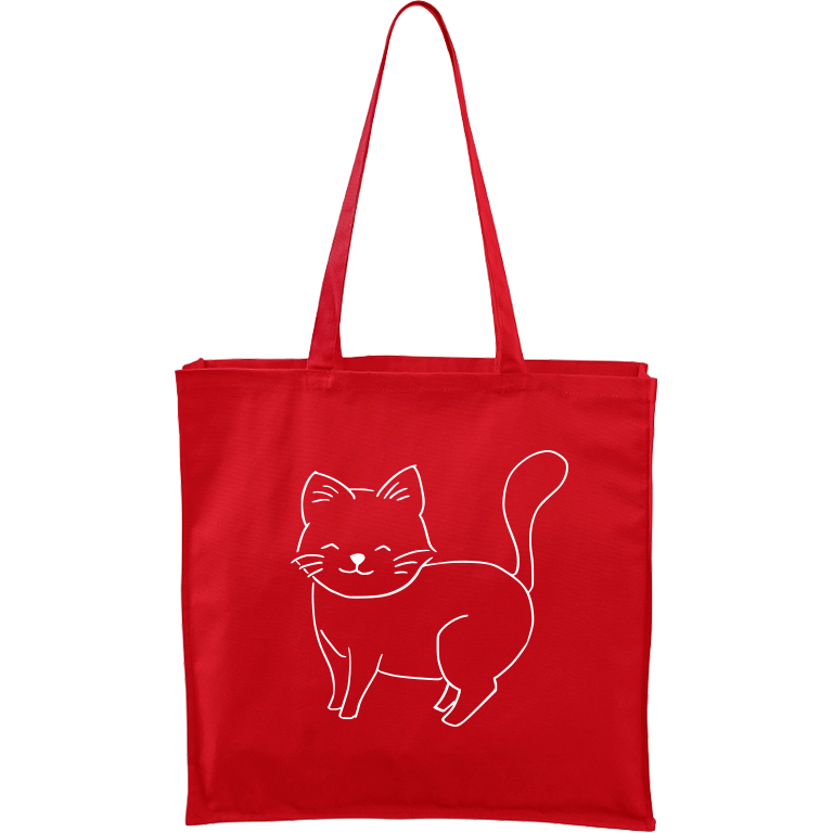 Ručně malovaná plátěná taška Carry - Kočka Barva tašky: ČERVENÁ, Barva motivu: BÍLÁ