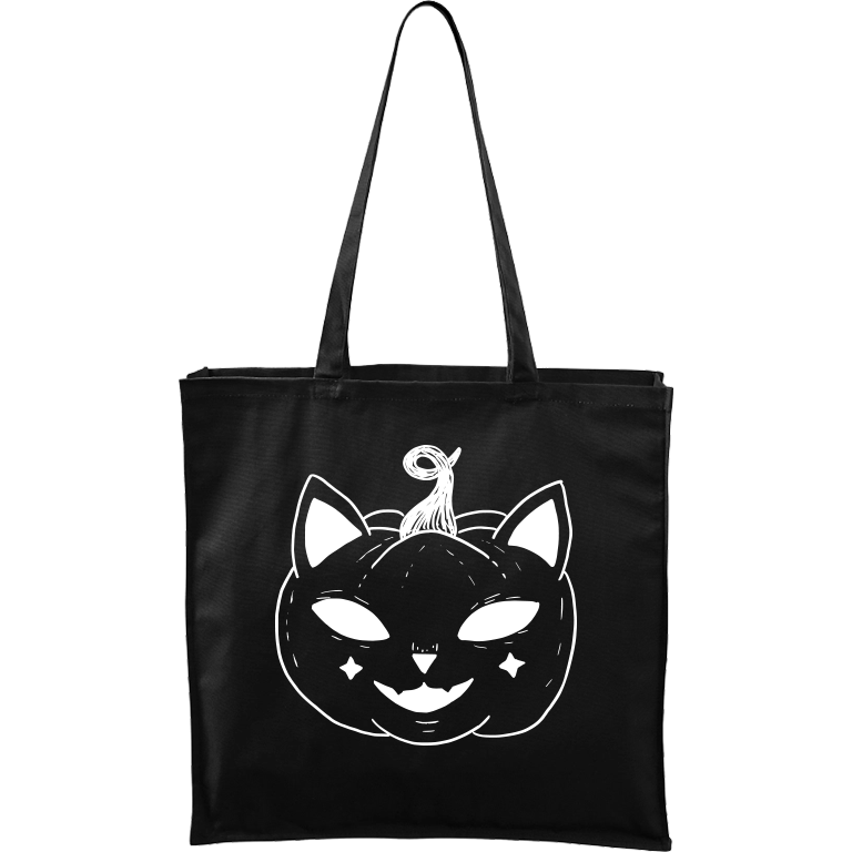 Ručně malovaná plátěná taška Carry - Halloween kočka - Dýně Barva tašky: ČERNÁ, Barva motivu: BÍLÁ
