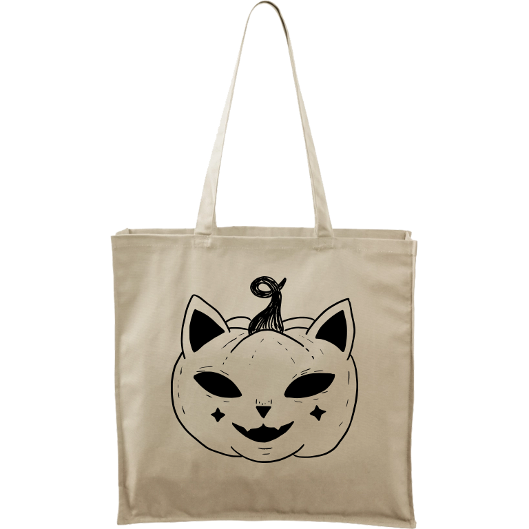 Ručně malovaná plátěná taška Carry - Halloween kočka - Dýně Barva tašky: PŘÍRODNÍ, Barva motivu: ČERNÁ