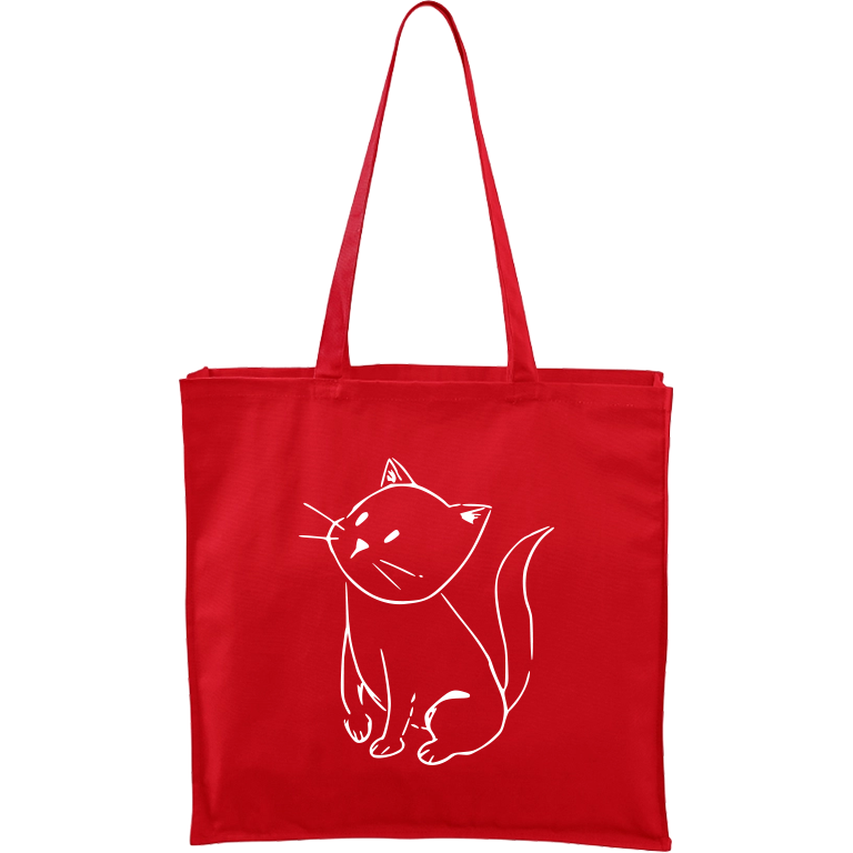 Ručně malovaná plátěná taška Carry - Kotě Barva tašky: ČERVENÁ, Barva motivu: BÍLÁ