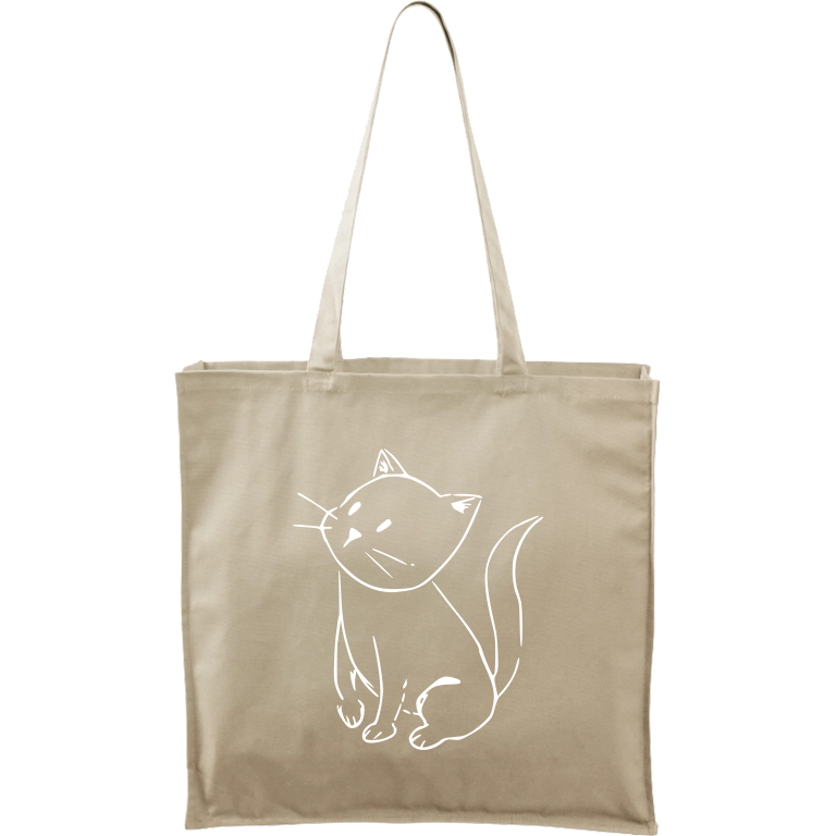 Ručně malovaná plátěná taška Carry - Kotě Barva tašky: PŘÍRODNÍ, Barva motivu: BÍLÁ