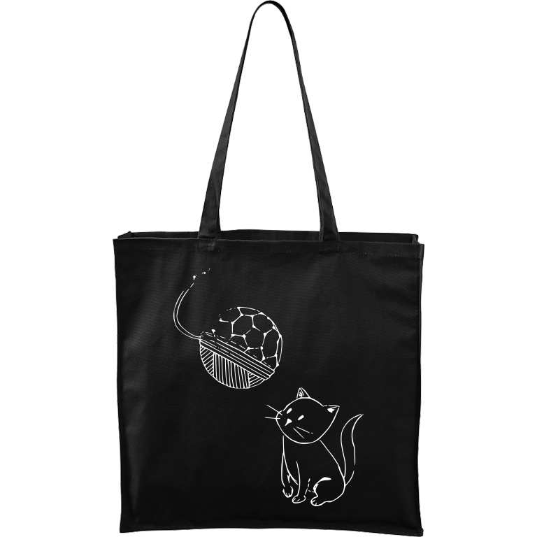 Ručně malovaná plátěná taška Carry - Kotě s Fullerenem Barva tašky: ČERNÁ, Barva motivu: BÍLÁ