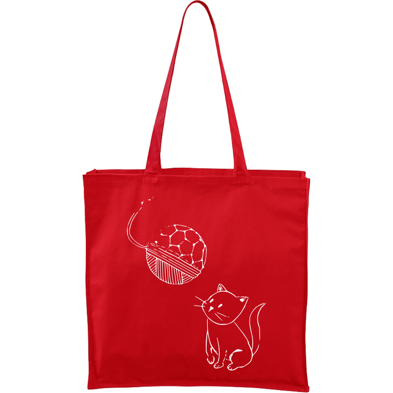 Ručně malovaná plátěná taška Carry - Kotě s Fullerenem Barva tašky: ČERVENÁ, Barva motivu: BÍLÁ