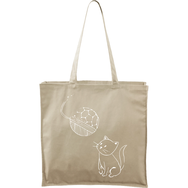 Ručně malovaná plátěná taška Carry - Kotě s Fullerenem Barva tašky: PŘÍRODNÍ, Barva motivu: BÍLÁ