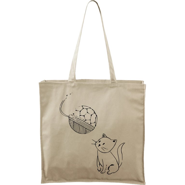 Ručně malovaná plátěná taška Carry - Kotě s Fullerenem Barva tašky: PŘÍRODNÍ, Barva motivu: ČERNÁ