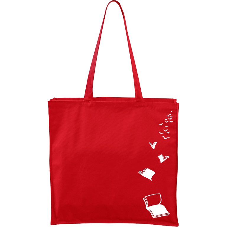 Ručně malovaná plátěná taška Carry - Knihy létající Barva tašky: ČERVENÁ, Barva motivu: BÍLÁ