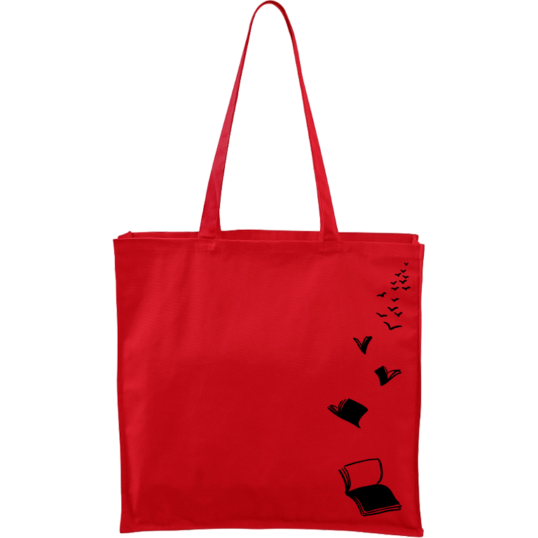 Ručně malovaná plátěná taška Carry - Knihy létající Barva tašky: ČERVENÁ, Barva motivu: ČERNÁ