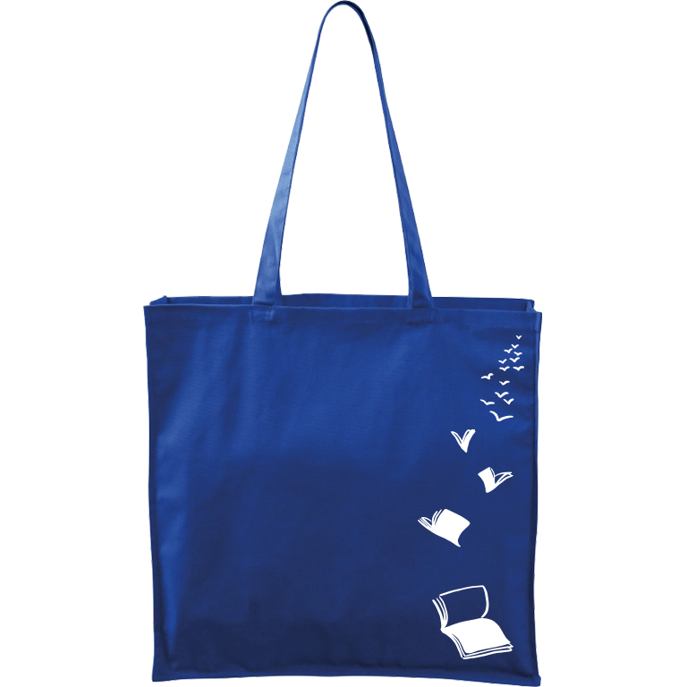 Ručně malovaná plátěná taška Carry - Knihy létající Barva tašky: MODRÁ, Barva motivu: BÍLÁ