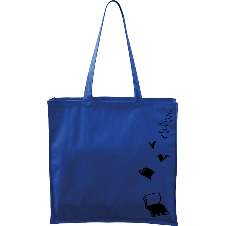 Ručně malovaná plátěná taška Carry - Knihy létající Barva tašky: MODRÁ, Barva motivu: ČERNÁ