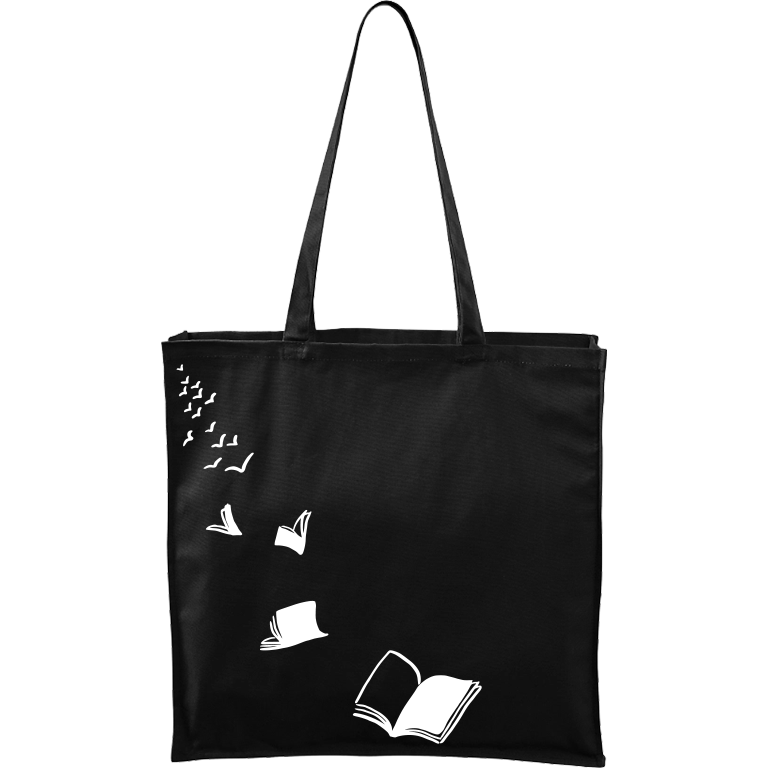 Ručně malovaná plátěná taška Carry - Knihy létající - 2 Barva tašky: ČERNÁ, Barva motivu: BÍLÁ