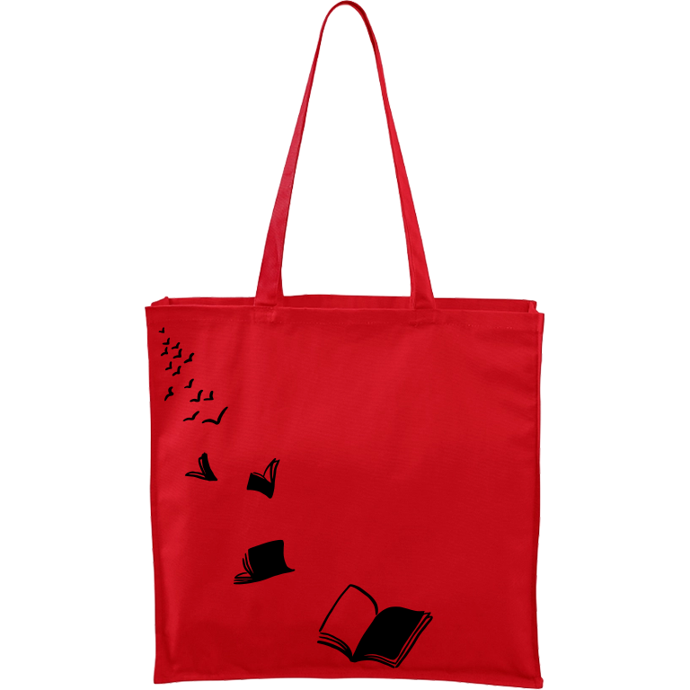 Ručně malovaná plátěná taška Carry - Knihy létající - 2 Barva tašky: ČERVENÁ, Barva motivu: ČERNÁ