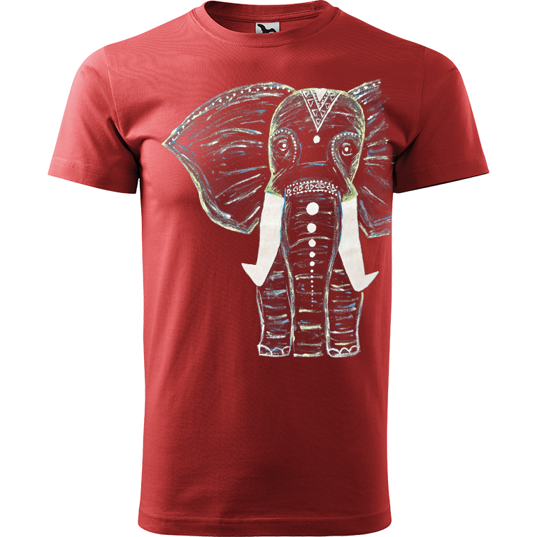 Ručně malované pánské triko Heavy New - Slon Velikost trička: XXL, Barva trička: BORDÓ