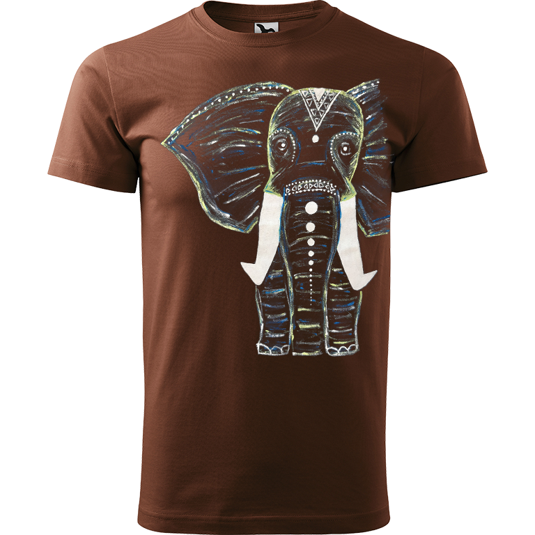 Ručně malované pánské triko Heavy New - Slon Velikost trička: M, Barva trička: ČOKOLÁDOVÁ