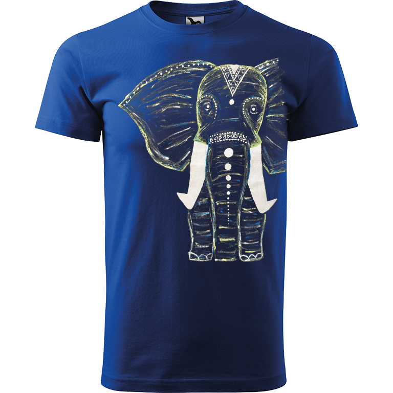 Ručně malované pánské triko Heavy New - Slon Velikost trička: XL, Barva trička: MODRÁ