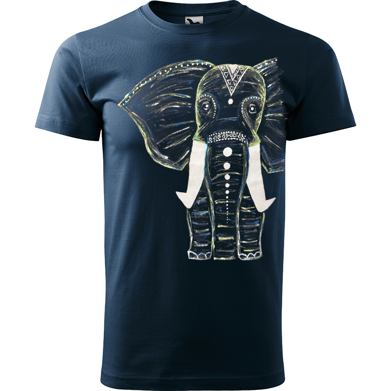 Ručně malované pánské triko Heavy New - Slon Velikost trička: XL, Barva trička: NÁMOŘNICKÁ MODRÁ