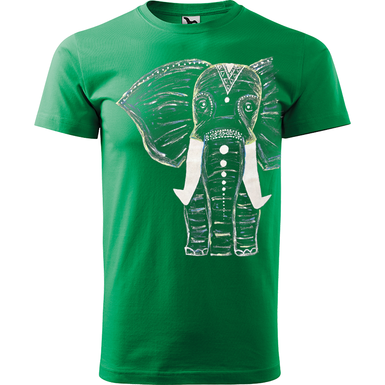 Ručně malované pánské triko Heavy New - Slon Velikost trička: XL, Barva trička: STŘEDNĚ ZELENÁ