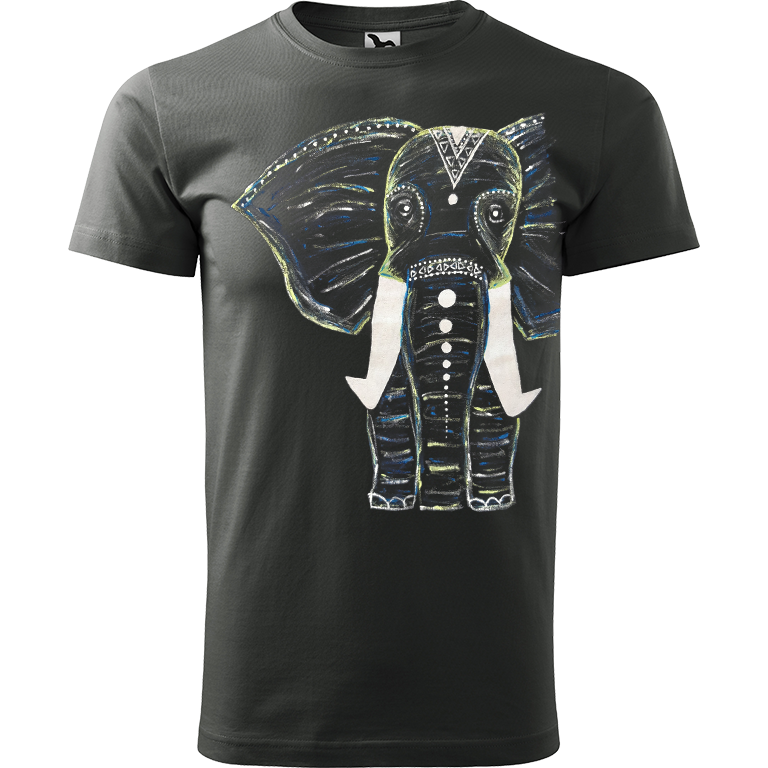 Ručně malované pánské triko Heavy New - Slon Velikost trička: XXL, Barva trička: TMAVÁ BŘIDLICE