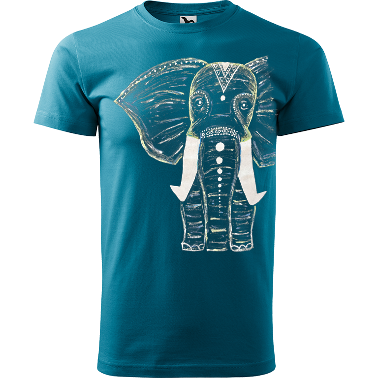 Ručně malované pánské triko Heavy New - Slon Velikost trička: XL, Barva trička: TMAVĚ TYRKYSOVÁ