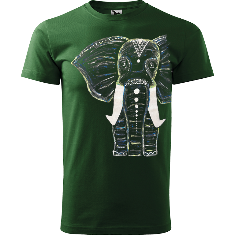 Ručně malované pánské triko Heavy New - Slon Velikost trička: XL, Barva trička: TMAVĚ ZELENÁ