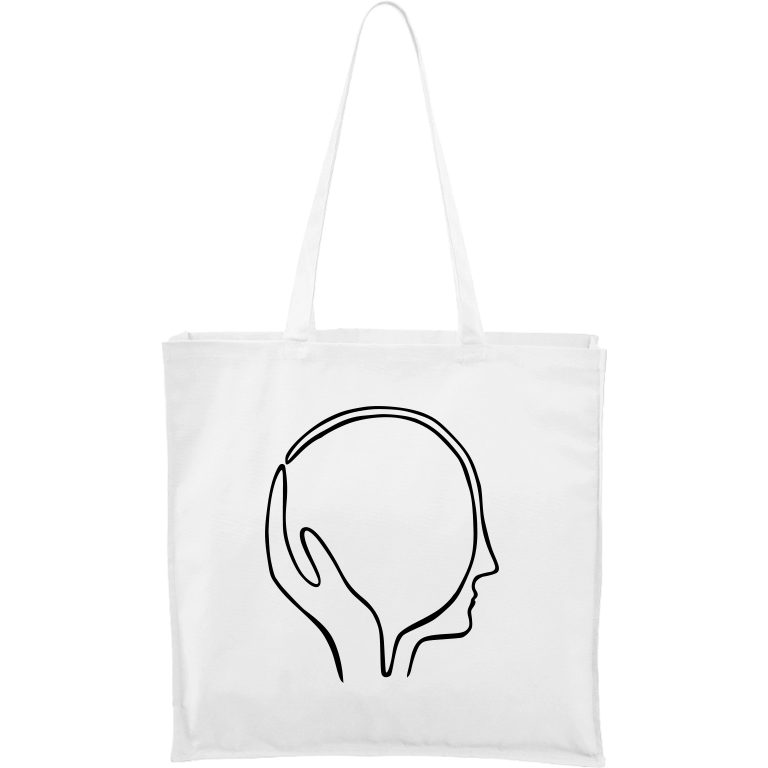 Ručně malovaná plátěná taška Carry - Dlaň s hlavou Barva tašky: BÍLÁ, Barva motivu: ČERNÁ