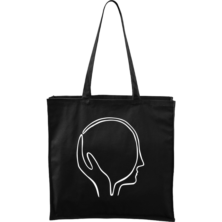Ručně malovaná plátěná taška Carry - Dlaň s hlavou Barva tašky: ČERNÁ, Barva motivu: BÍLÁ