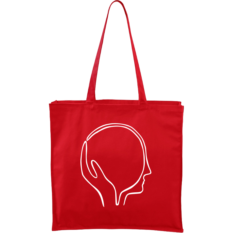 Ručně malovaná plátěná taška Carry - Dlaň s hlavou Barva tašky: ČERVENÁ, Barva motivu: BÍLÁ