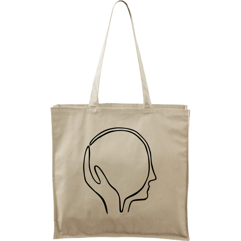 Ručně malovaná plátěná taška Carry - Dlaň s hlavou Barva tašky: PŘÍRODNÍ, Barva motivu: ČERNÁ