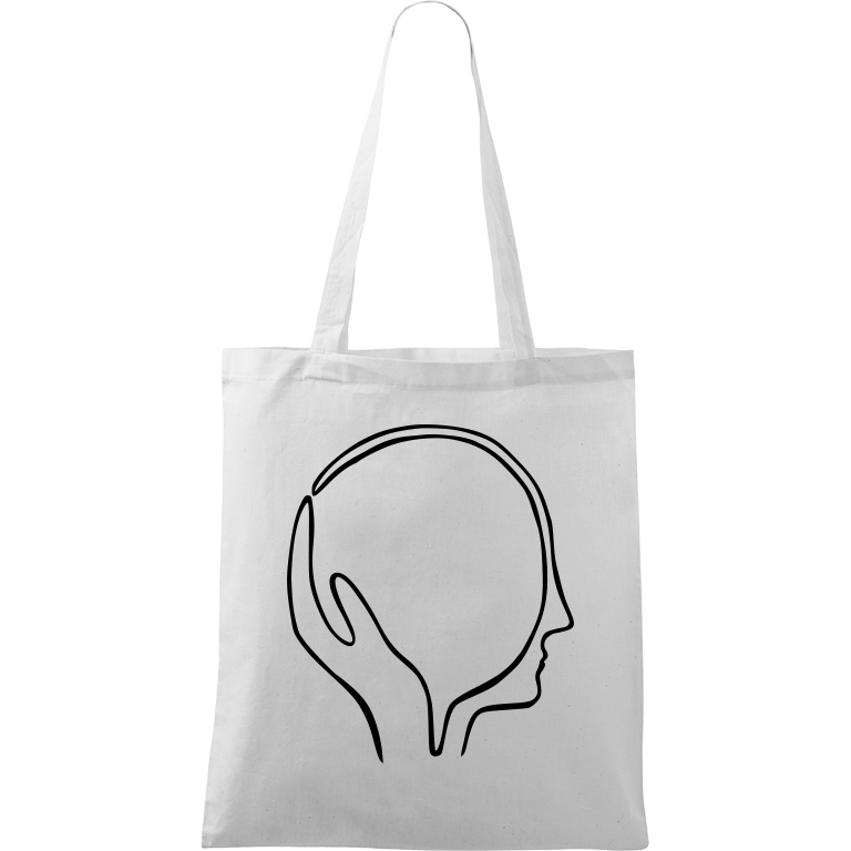Ručně malovaná plátěná taška Handy - Dlaň s hlavou Barva tašky: BÍLÁ, Barva motivu: ČERNÁ