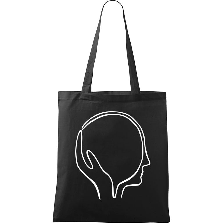 Ručně malovaná plátěná taška Handy - Dlaň s hlavou Barva tašky: ČERNÁ, Barva motivu: BÍLÁ