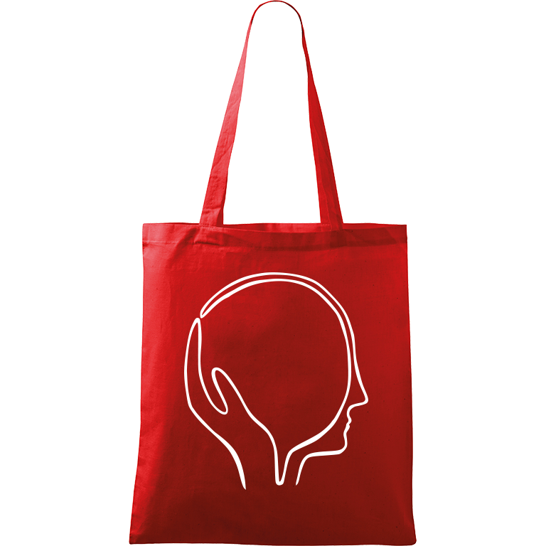 Ručně malovaná plátěná taška Handy - Dlaň s hlavou Barva tašky: ČERVENÁ, Barva motivu: BÍLÁ