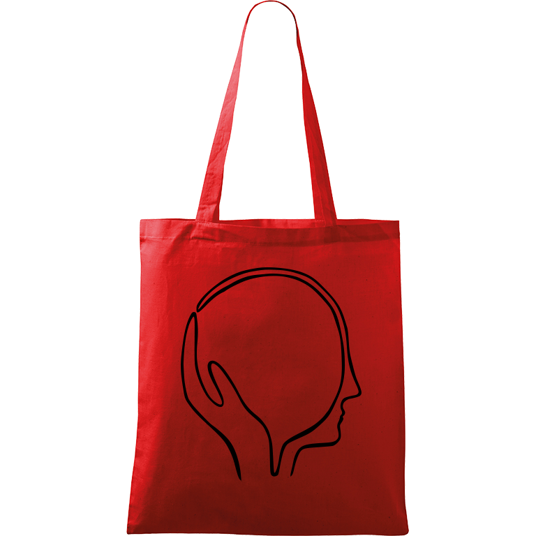 Ručně malovaná plátěná taška Handy - Dlaň s hlavou Barva tašky: ČERVENÁ, Barva motivu: ČERNÁ