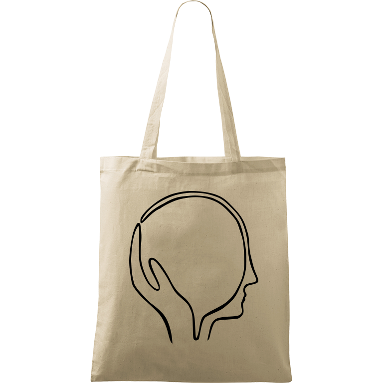 Ručně malovaná plátěná taška Handy - Dlaň s hlavou Barva tašky: PŘÍRODNÍ, Barva motivu: ČERNÁ