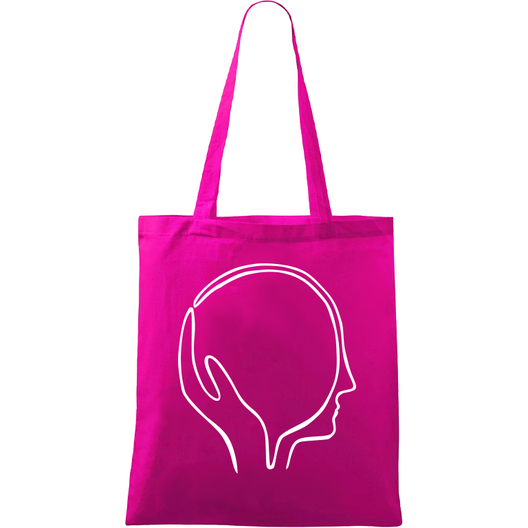 Ručně malovaná plátěná taška Handy - Dlaň s hlavou Barva tašky: VÍNOVÁ, Barva motivu: BÍLÁ