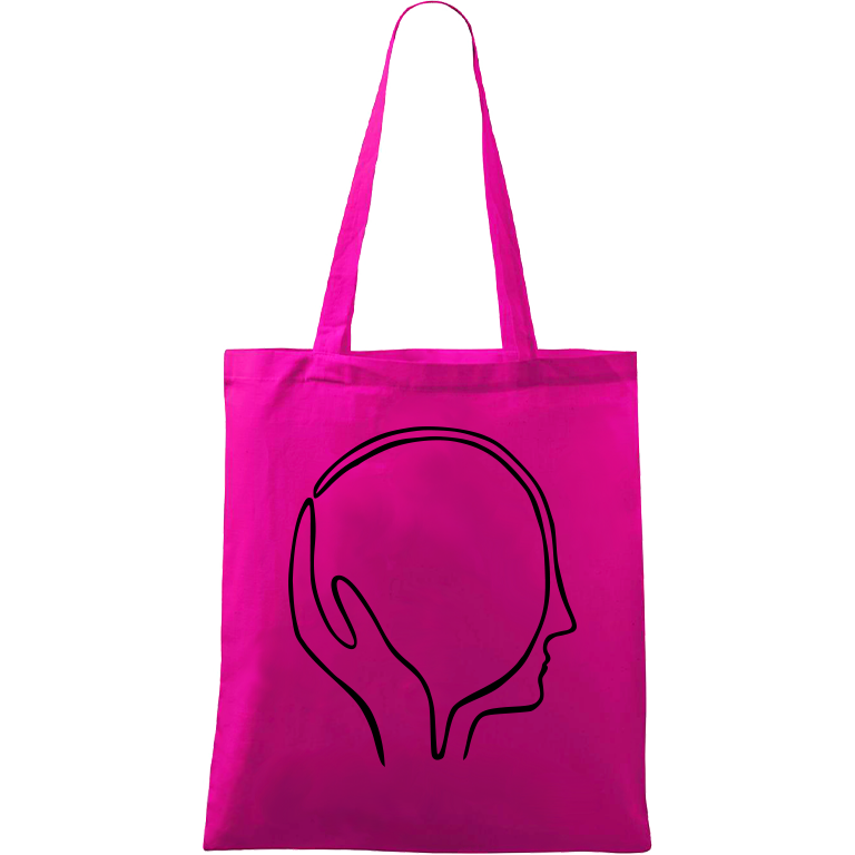Ručně malovaná plátěná taška Handy - Dlaň s hlavou Barva tašky: VÍNOVÁ, Barva motivu: ČERNÁ