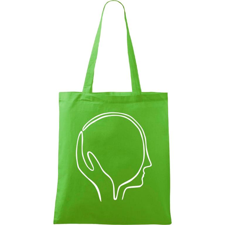 Ručně malovaná plátěná taška Handy - Dlaň s hlavou Barva tašky: ZELENÁ, Barva motivu: BÍLÁ