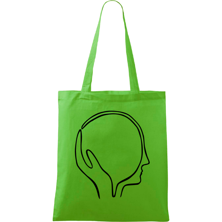 Ručně malovaná plátěná taška Handy - Dlaň s hlavou Barva tašky: ZELENÁ, Barva motivu: ČERNÁ