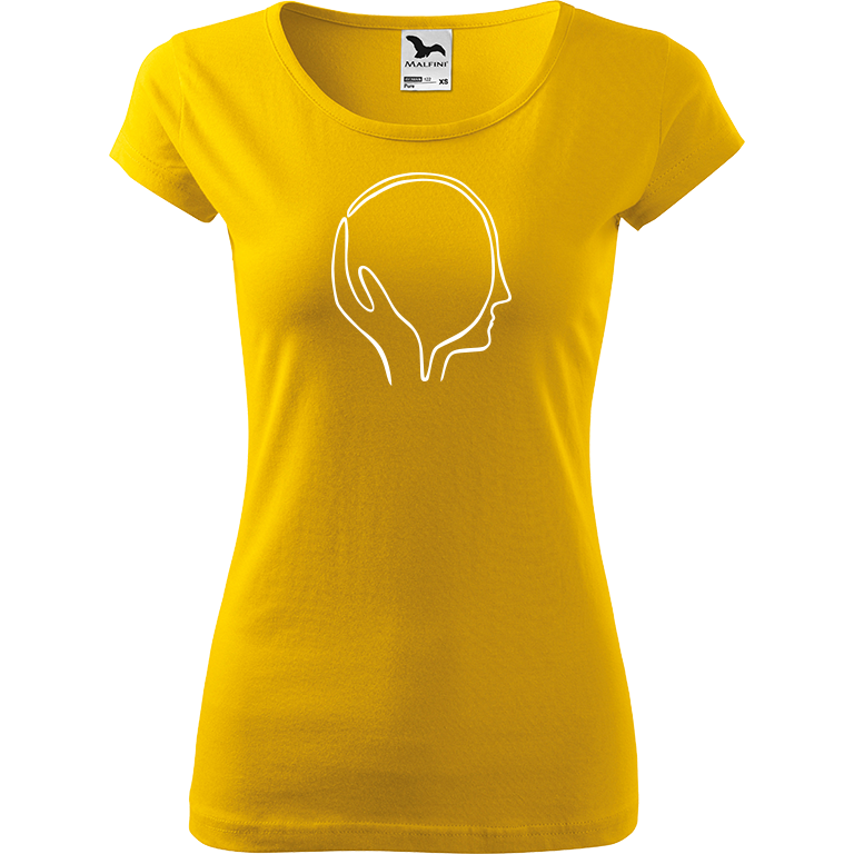 Ručně malované dámské triko Pure - Dlaň a hlava Velikost trička: XL, Barva trička: ŽLUTÁ, Barva motivu: BÍLÁ
