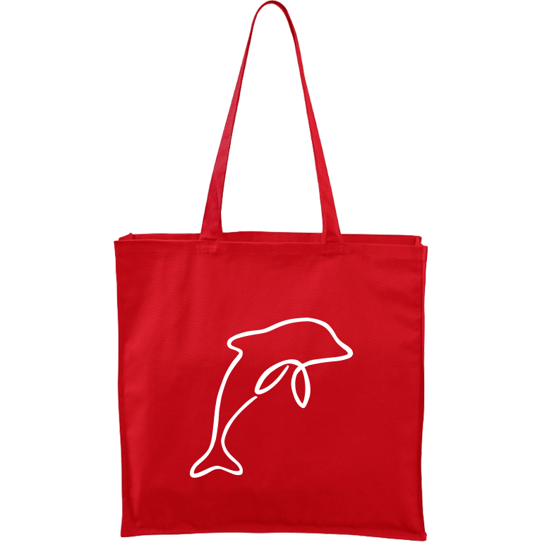 Ručně malovaná plátěná taška Carry - Jednotahové - Delfín Barva tašky: ČERVENÁ, Barva motivu: BÍLÁ
