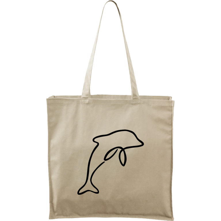 Ručně malovaná plátěná taška Carry - Jednotahové - Delfín Barva tašky: PŘÍRODNÍ, Barva motivu: ČERNÁ