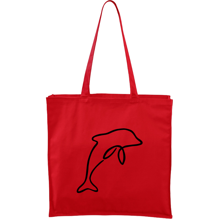 Ručně malovaná plátěná taška Carry - Jednotahové - Delfín Barva tašky: ČERVENÁ, Barva motivu: ČERNÁ