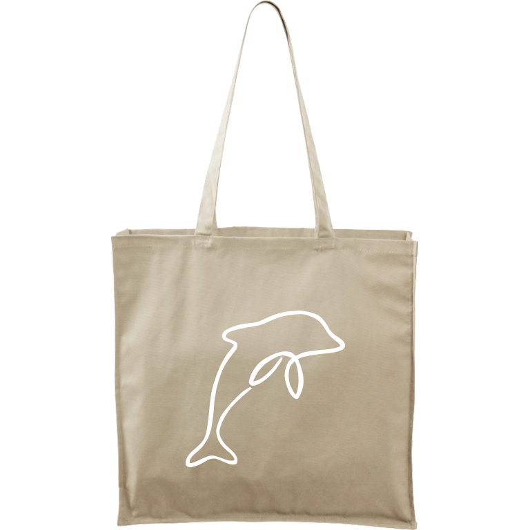 Ručně malovaná plátěná taška Carry - Jednotahové - Delfín Barva tašky: PŘÍRODNÍ, Barva motivu: BÍLÁ