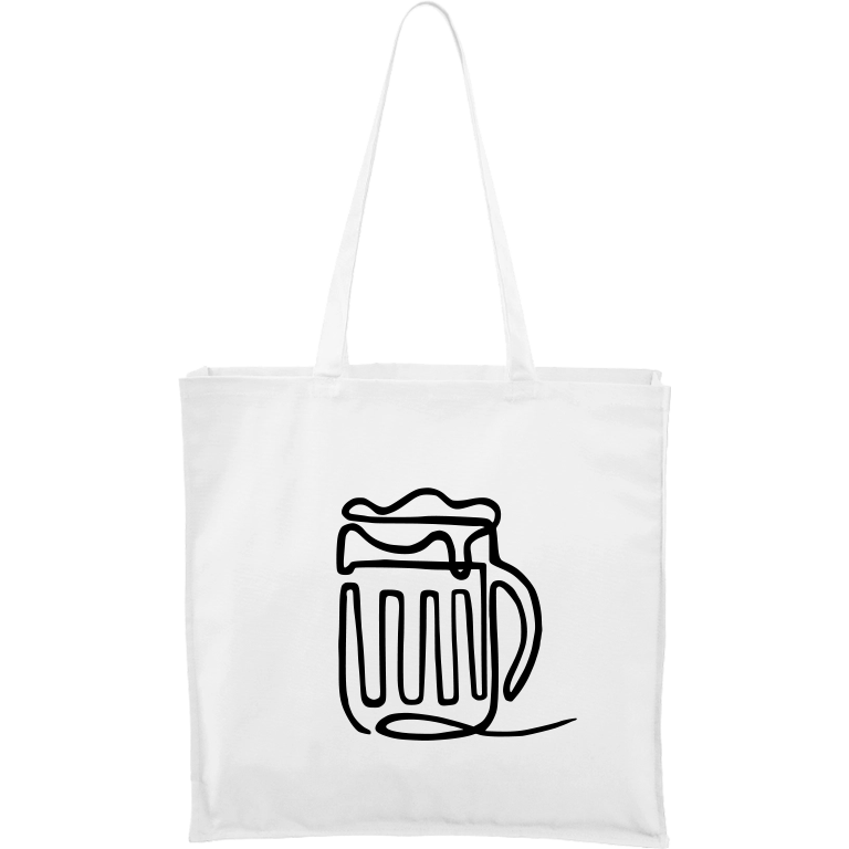 Ručně malovaná plátěná taška Carry - Jednotahové - Půllitr piva Barva tašky: BÍLÁ, Barva motivu: ČERNÁ
