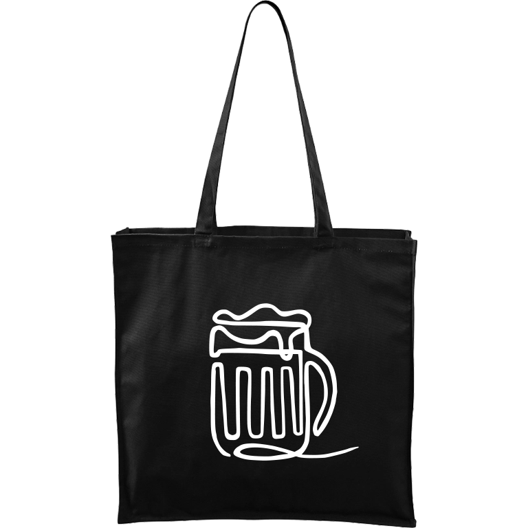 Ručně malovaná plátěná taška Carry - Jednotahové - Půllitr piva Barva tašky: ČERNÁ, Barva motivu: BÍLÁ