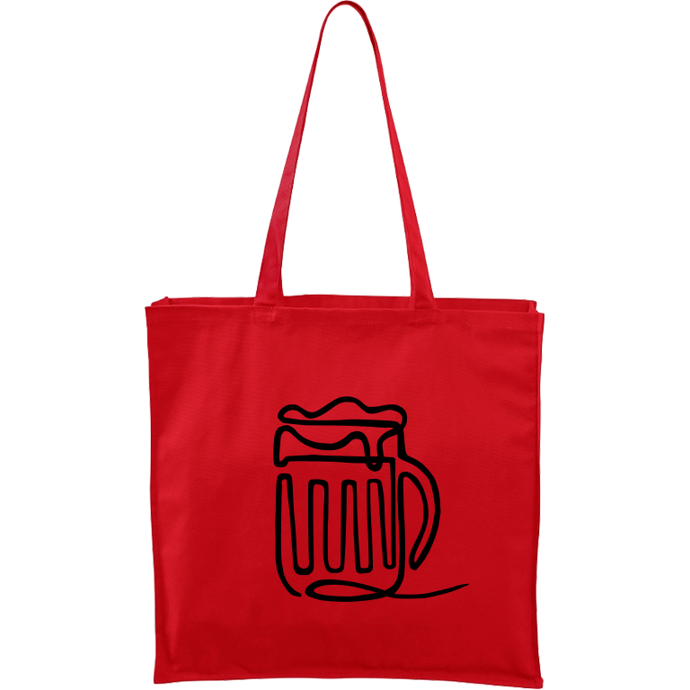 Ručně malovaná plátěná taška Carry - Jednotahové - Půllitr piva Barva tašky: ČERVENÁ, Barva motivu: ČERNÁ